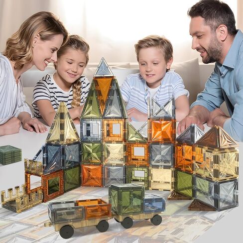 Magnetic Tiles Montessori Toys Magnetic Blocks Kids Games STEM Classroom Educational Learning Sensory Magnet Natural Toy for Toddler Boys Girls 3+ Year Old with 2 Cars in Saudi Arabia