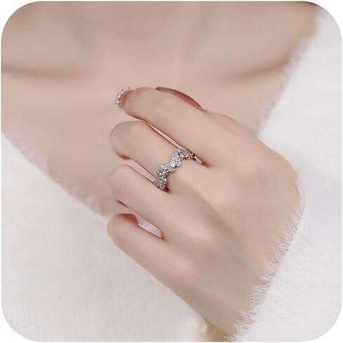 Sdouefos Butterfly Sterling Silver Zirconia Adjustable Ring 14K Gold Plated Sparkly Vintage Wrap Rhinestone Statement Adjustable Finger Ring Jewelry Accessories Gold in Saudi Arabia