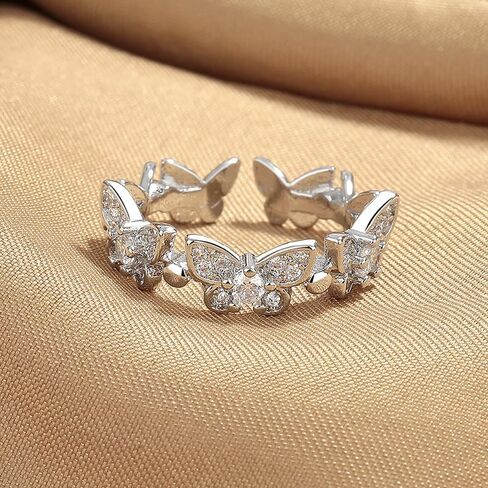 Sdouefos Butterfly Sterling Silver Zirconia Adjustable Ring 14K Gold Plated Sparkly Vintage Wrap Rhinestone Statement Adjustable Finger Ring Jewelry Accessories Gold in Saudi Arabia
