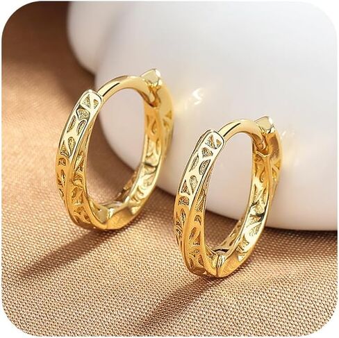 Sdouefos Silver Hoop Earrings, Striated S925 Sterling Silver Hoop Earrings for Women Lightwieght Gold Hoop Earrings Hypoallergenic Mobius Hoop Earrings Trendy 14K Gold Plated Hoop Earrings Gold in Saudi Arabia