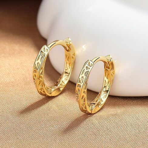 Sdouefos Silver Hoop Earrings, Striated S925 Sterling Silver Hoop Earrings for Women Lightwieght Gold Hoop Earrings Hypoallergenic Mobius Hoop Earrings Trendy 14K Gold Plated Hoop Earrings Gold in Saudi Arabia