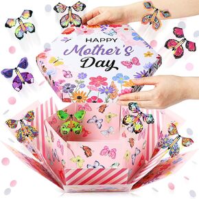 Ammostingspark عيد أم سعيد Flying Butterfly Surprise Explosion Gift Box 5.7 × 5.7 × 5.7 بوصة مربع انفجار الهدايا مع 15 جهازًا فطائرًا فطائر تفجر هدية مفاجئة لعيد ميلاد الأم عيد الأم