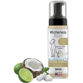 Wahl USA Pet Friendly Waterless No Rinse Shampoo for Animals – Oatmeal & Coconut Lime Verbena for Cleaning, Conditioning, Detangling & Moisturizing Dogs, & Cats – 7.1 Oz - Model 820015A
