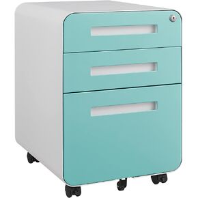 3 Drawer File Cabinet for Home Office, Under Desk Mobile Filing Cabinet with Lock for A4/Letter/Legal Size, 5 Wheel Anti-Tilt Rolling File Cabinets, Fully Assembled (Except Casters)