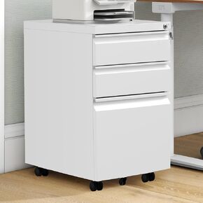 DWVO 3-Drawer Mobile File Cabinet, Pre-Assembled Metal Filing Cabinet for Legal/Letter Size, Lockable Office Storage with 6 Casters, Black