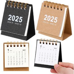 2 Packs Mini Desk Calendar 2024-2025 Standing Flip Desktop Calendar Form June 2024 Until December 2025 Small Metal Ring Monthly Desktop Calendar for Home Office School (Black,Brown)
