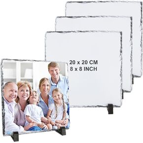 Akolafe 4 Pack Sublimation Slate Blanks Square Square Switch مع حامل 7.8x7.8 بوصة الصخور ، الفراغات التسامي ، قائمة الصور ، الحجر ،