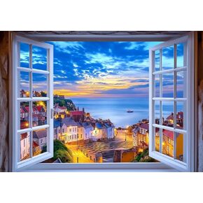 Moohue Needlepoint Kits 14CT Counted Cross Stitch Kits Stamped for Adults Beach Cross Stitch Patterns Printed Cross Stitch Kits (Beach Outside The Window)