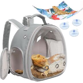 Guinea Pig Carrier,Guinea Pig Carrier for 2,Reptile Travel Carrier for Lizards Sugar Glider Hedgehog Rat Parrot Birds (Grey, Backpack+Triangle HMK)