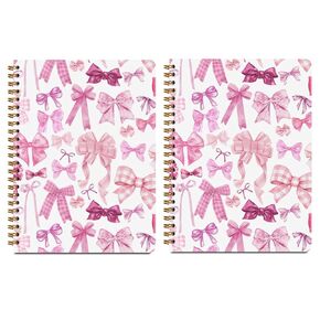 Hzmlydj 2pcs دفتر حلزوني ، كتب Pink Bow Heart College الحكم الحلزوني ، 160 صفحة دفاتر غارقة المجلات لكتابة مكتب الأعمال التجارية ،