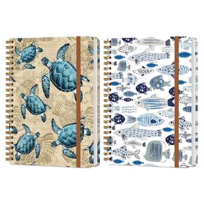 XFN 2PCS دفتر حلزوني ، تحكم Sea Turtle Fish College دفتر ملاحظات حلزوني ، دفاتر مواضيع متعددة ، 120 صفحات مسكنة من المجلات الغلاف لكتابة مكتب أعمال السفر ، دفاتر ملاحظات لطيفة للنساء
