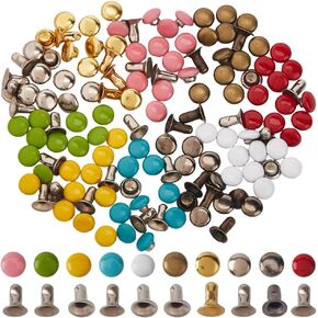 GORGECRAFT 1 Box 300Pcs 10 Colors Mini Rivet Studs Leather Rivets 4mm/0.16 inches Brass Double Caps Leathercraft Rivet Tubular Metal Studs for Doll Clothes Sewing Purse Making Clothing Crafts