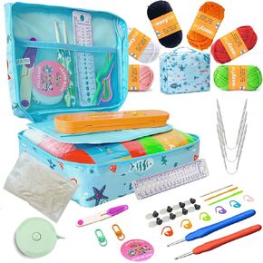 Freeasyfar 37pcs Crochet Kit للمبتدئين مع المبتدئين الغزل السهل ، خطافات الكروشيه المريحة (4.0-4.5 ملم) ، تعليمي خطوة بخطوة-مجموعة Knitting Knitting All-in-One للأطفال البالغين (Variegated)
