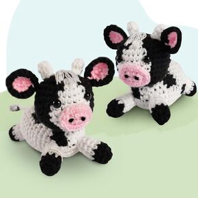 YEEAJERCC Highland Cow Crochet Kit for Beginners&Adults-2 Pack Amigurumi Cow Dolls with Video Tutorial, 40% Extra Yarn, Gift Bag |DIY Stuffed Animal, Christmas Gift (Black&White) Beginner-Friendly