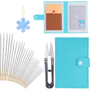 25PCS Hand Sewing Needles with Scissors, 5 Sizes Large Eye Embroidery Needles Stainless Steel Yarn Knitting Needle with Threader for DIY Crafts Embroidery