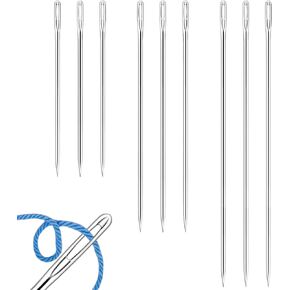 9 Pcs Upholstery Sewing Needle Set, Steel Large Eye Embroidery Needles, 8, 10, 12 Inch Assorted Sizes (3 Yarn Knitting Needles Each) for Precision Stitching on Fabrics, Leather, and More