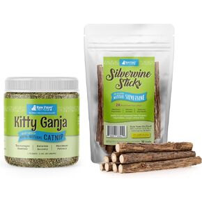 حزمة عصي النعناع الطازجة والفضيلة الفضية - حزمة طازجة للقطط ، 1 أوقية (2 كوب) وعصي Silvervine للقطط ، 30 (حزمة) - NIP NIP المجفف الطبيعي - Silvervine Cat للقطعة الداخلية C.