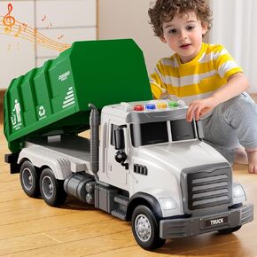 Garbage Truck Toy for Kids 1 2 3 4 5 6 Years Old - Sanitation Vehicle Set, Friction Powered Recycle Truck Playset with Sound Light, City Car Toys for Boys 3-8, Toddler Birthday Gift Toys