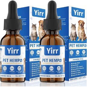 Hemp Oil for Dogs and Cats, Relief Anxiety Stress Pain Inflammation Arthritis Allergies Seizures Relax Sleep, Joint & Hip Health Support - Organic Pet Calming Drops, 2 Pack(60ml)