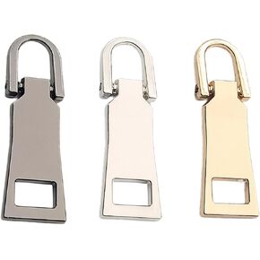 3 PCS Zipper Pull Replacement,Removable Metal Zipper Tab Repair,Suitable for Luggage Backpacks Suitcases Jackets Wallets Handbags (Gold,Silver,Gunmetal)