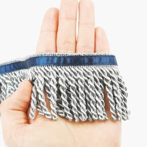 Bullion Fringe Trim and Embellishments 10 Yard X 2.5 Inches Fabric Trims Sewing DIY Decoration for Clothes Gold Hebrew Fringes with Blue Ribbon