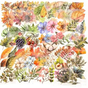 100 PCS Leaf Flower Botanical Stickers with Gold Outlines for Journaling Supplies, Large Size Waterproof Resin Floral Sticker for Scrapbooking Aesthetic Room Decor Junk Journal Bullet Journals Collage