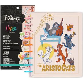 مخطط سعيد Disney Disc-Bound 12 شهر يوليو. 2025-يونيو. 2026 حزمة مخطط عمودي كلاسيكي مع حزمة ملصقات 30 ورقة ، قطط الجاز