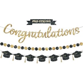 تهنئة ما قبل التهاني لافتة ، 2025 لافتات التخرج ، فئة 2025 GOLD GOLD GOLD Black GRAD GRAD Party College College High School Party (NO-DIY)