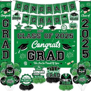 فئة ديكور التخرج من 2025 مجموعة ديكور حفل التخرج الأزرق والذهبي تشمل فئة Banner Banner Banner من 2025 البالونات لوازم الحفلات