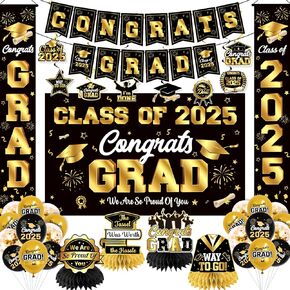 Graduation Decorations Class of 2025 Blue and Gold Graduation Party Decor Set include Congrats Grad Banner Backdrop Class of 2025 Balloons Party Supplies in Kuwait