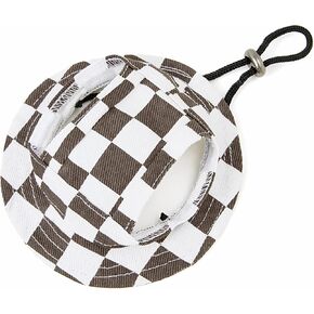 Dog Sun Hat Cute Pet Hat Trucker Hat with Ear Holes for Sun Protection Adjustable Square Print Cotton Fisherman's Hat for for Small Medium Large Dogs