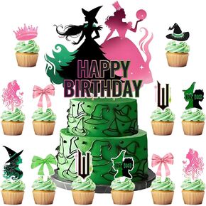 25pcs الساحرة عيد ميلاد كب كيك أعلى القبعات ، والوردي والأخضر لحفلات عيد ميلاد الزخارف كعكة ، مضحك الأميرة القوس القبعات العليا لزخرفة الحفل