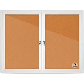 Double-Door Outdoor Enclosed Bulletin Board Weatherproof Bulletin Board with Locking Door, 44x32 Inch Wall-Mounted Message Board for Notices & Announcements