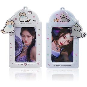 2 Sets Kpop Photocard Holder with Cute Cat Keychain Y2K PhotoCard Holder Kpop Charm Holders Kawaii Photo Card Keychain ID Bus Card Holders Kawaii Kpop Accessories