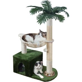 Cat Tree 38 "Cat Tower مع معدن أرجوحة كبير ، منشور خدش Cat للقطط الداخلية مع الشقة ، كرات مسار Cat Playground وكرة نطاطية ، خضراء وأبيض