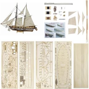 Gawegm Wood Ship Models مجموعات للبناء للبالغين - 1840 Halcon Baltimore 1/100 Scale Scale Sailing Ship Model مع إكسسوارات رجع