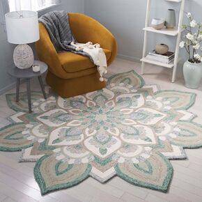Safavieh Novelty Collection 4' Round Blue/Ivory NOV105M Handmade Boho Flower Premium Wool Area Rug