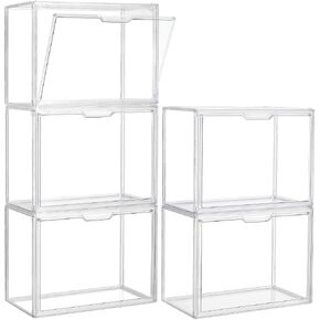 Acrylic Display Case 3 Pack Acrylic Box With Magnetic Door Clear Plastic Stackable Storage Bins With Lids Large , Figures Collectibles Display Bag Organizer