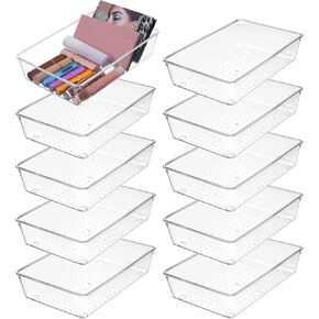 Divina Vitae 10pcs تدرج تخزين بلاستيكي 6 "× 9" منظمي الدرج الصافي منظم صينية قابلة للتكديس للمجوهرات والوجبات الخفيفة والمكتب والحمام وغرفة النوم والمطبخ