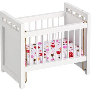 Gadpiparty Dollhouse Baby Bed ، 1: 12 Miniature Dollhouse Baby Doll Crib Bed Mini House Cradle Model Dollhouse Furniture Association for Dollhouse Decorations (White)