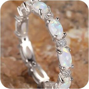Sdouefos Fire Opal Ring for Women Opal Ring for Women White Gold Plated 925 Sterling Silver Opal Complement Wedding Rings Gifts for Size 10