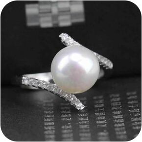Sdouefos 10mm Pearl Ring 925 Silver Fashion Ladies Ring Cubic Zircon Ring Ring Wedding Rings Rings Glare Pearl Freshwater Pearl Ring Aaa Zircon Pearl Lady Ring Size 9