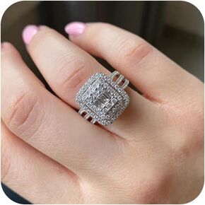sdouefos 18k أبيض الذهب المطلي بالزركونيا مكعب وعد الوعد بوعد الخلط الخاتم للنساء 925 الجنيه الاسترليني الفضة اللاماء حلقة الماس مكعب خواتم الكوكتيل الزركونيا cz الخاتم الأبدية للنساء الحجم 6