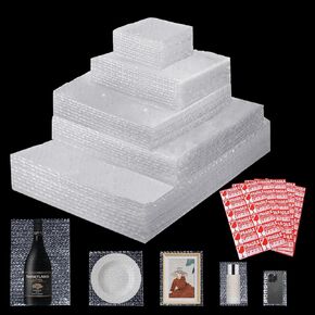 120 PCS 5 أحجام الأكياس الفقاعية مع 60 ملصقات هشة ، وأحجام أحجام مسبقة الأكياس الفقاعة الفقاعات للتعبئة ، والومادات المتحركة ， الأطباق ، والالكترونيات والتخزين