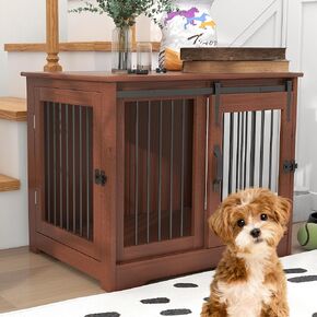Taohfe Solid Wood Dog Crate Furniture ، Kennel Kennel Indoor للكلاب الصغيرة مع نوعين من الأبواب ، الخشب الصلب صناديق الكلاب الصغيرة على طراز Farmhouse ، أثاث بيت الكلاب للكلاب للعب والراحة