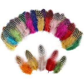 THARAHT 120pcs Spotted Small Natural Bulk Feathers 2-3 Inches for for Sewing Crafts Clothing Jewelry Wedding Hair Hats Dream Catcher Decoration Guinea fowl Feathers