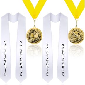 4 Pcs Graduation Award Medal and Graduation Stole Set 2025 Valedictorian Salutatorian Graduation Stole and Award Medal with Gold Grossgrain Ribbon for Graduation Students