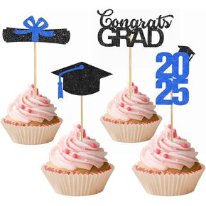 تخرج Cupcake Toppers 2025 ، 2025 ديكورات حفلات التخرج ، 24 PCS فئة Glitter من 2025 Cake Toppers ، Gold Cam Cap Cupcake يختار اختيارات الطعام للتخرج ديكورات حفلات التخرج