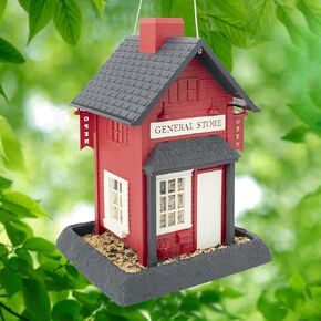 North States Village Collection Red General Store Bird Feeder: Easy Fill and Clean. شنق أو جبل القطب. مغذيات الطيور في الهواء الطلق. صنع في الولايات المتحدة. 6.5 جنيه سعة البذور (9.5 "× 10.25" × 14 "، أحمر)