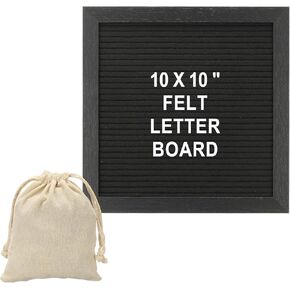 PATIKIL Felt Letter Board, 10x10Inches Black Wooden Changeable Message Board with Storage Bag Stand for Kitchen Menu Farmhouse Decor Notes, White Bronze Letter